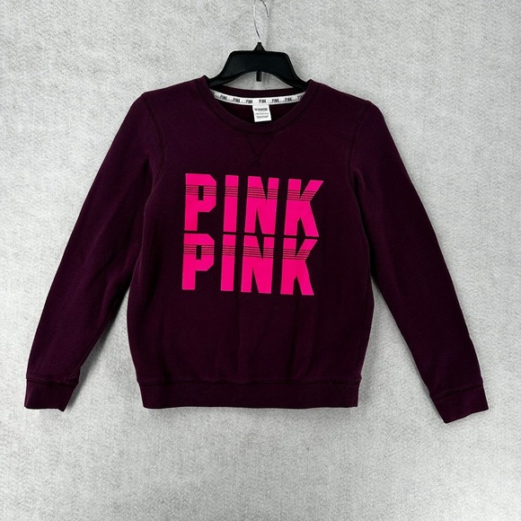 Pink Victoria's Secret Sweatshirt Womens SMALL Long Sleeve Graphic Burgundy - Picture 1 of 13